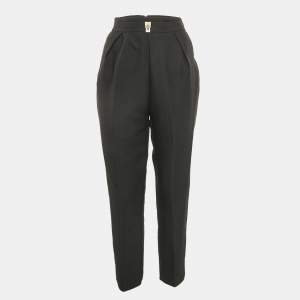 Elisabetta Franchi Black Gabardine Lock Detail Trousers L