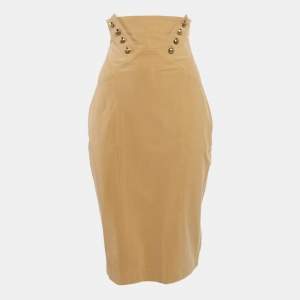 Elisabetta Franchi Light Brown Button Detail Strapless Mini Dress M