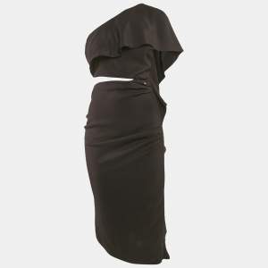 Elisabetta Franchi Black Crepe Cut-Out One Shoulder Midi Dress M