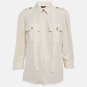 Elisabetta Franchi Cream Crepe Button Front Shirt S