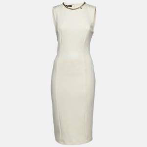 Elisabetta Franchi Cream Jersey Sleeveless Sheath Dress M