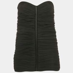 Elisabetta Franchi Black Tulle Ruched Strapless Top S