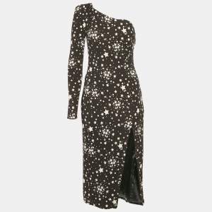 Elisabetta Franchi Black Starts Print Jersey One Shoulder Midi Dress M