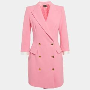 Elisabetta Franchi Pink Crepe Double Breasted Mini Blazer Dress M