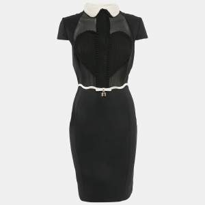 Elisabetta Franchi Black Nylon Ruffle Detail Short Dress M