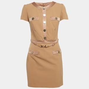Elisabetta Franchi Caramel Brown Crepe Button Detail Mini Dress M