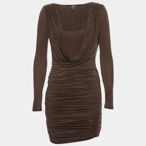 Elisabetta Franchi Brown Jersey Ruche Mini Dress S