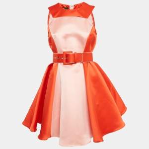 Elisabetta Franchi Orange/Pink Satin Flared Mini Dress M