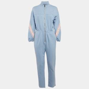 Elisabetta Franchi Blue Cotton Knit Logo Tape Trimmed Jumpsuit S