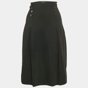 Elisabetta Franchi Black Crepe Pleated Midi Dress M