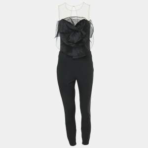 Elisabetta Franchi Black Stretch Gabardine Applique Detail Jumpsuit M