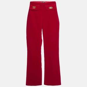 Elisabetta Franchi Red Velvet Boot-Cut Leg Trousers S