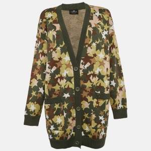Elisabetta Franchi Green Camouflage Print Knit Long Cardigan L