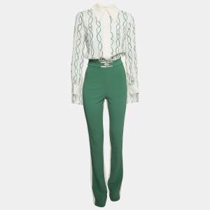 Elisabetta Franchi Green/Cream Printed Crepe Jumpsuit S