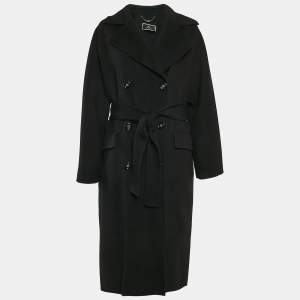 Elisabetta Franchi Black Wool Felt Double Breasted Coat M