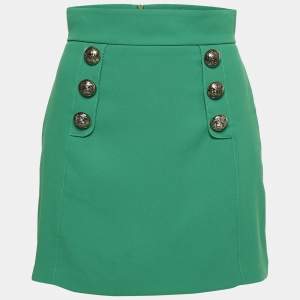 Pre Owned Elisabetta Franchi Green Crepe Button Detail Mini Skirt M