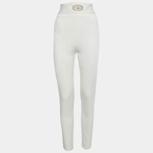 Elisabetta Franchi White Jersey Embellished Waist Leggings L