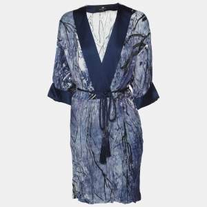 Elisabetta Franchi Multicolor Cherry Blossom Kimono Mini Dress M