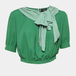 Elisabetta Franchi Green Crepe Bow Detail Top M
