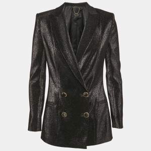 Elisabetta Franchi Black Lurex Cotton Double Breasted Blazer S