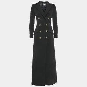 Elisabetta Franchi Black Crepe Double Breasted Long Coat S