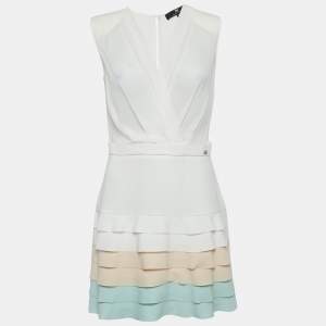 Elisabetta Franchi White Crepe Layered Mini Dress M