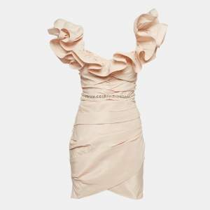 Elisabetta Franchi Pink Ottoman Taffeta Ruffled Off-Shoulder Mini Dress M