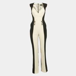 Elisabetta Franchi Black/Cream Crepe Button Embellished Jumpsuit S