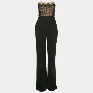 Elisabetta Franchi Black Crepe Lace Overlay Detail Strapless Jumpsuit M