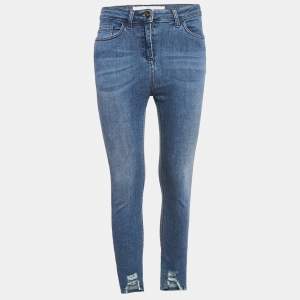 Elisabetta Franchi Blue Ripped Hem Denim Skinny Jeans S Waist 27"