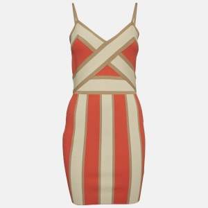 Elisabetta Franchi Orange Stretch Knit Strappy Bodycon Dress L