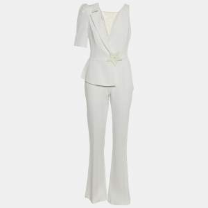 Elisabetta Franchi White Crepe Star Detail Jumpsuit M