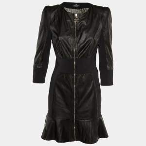 Elisabetta Franchi Black Faux Leather Mini Dress M