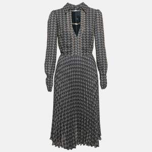 Elisabetta Franchi Navy Blue Printed Crepe Plisse Midi Dress M