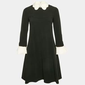 Elisabetta Franchi Black Crepe Scallop Collar Mini Dress M