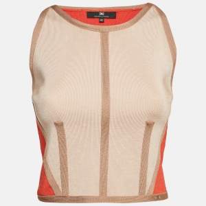 Elisabetta Franchi Orange Knit Sleeveless Top  M