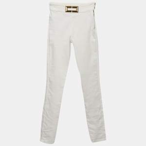 Elisabetta Franchi White Denim Metal Logo Detail High Waist Jeans S Waist 25"