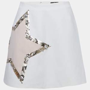 Elisabetta Franchi White Star Embellished Crepe Mini Skirt M