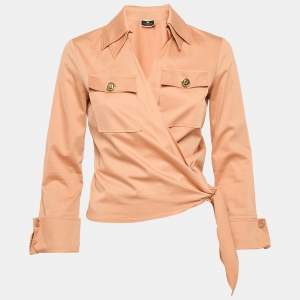 Pre Owned Elisabetta Franchi Rose Pink Synthetic Wrap Top M