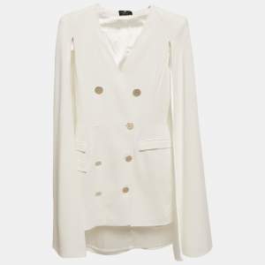 Elisabetta Franchi White Crepe Cape Detail Mini Dress S