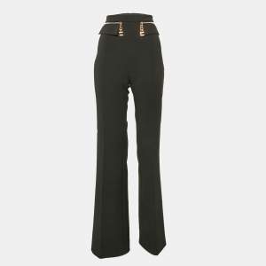 Pre Owned Elisabetta Franchi Black Crepe Zip Detail High Rise Trousers S