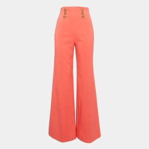 Pre Owned Elisabetta Franchi Pink Crepe Button Detail Flared Trousers M