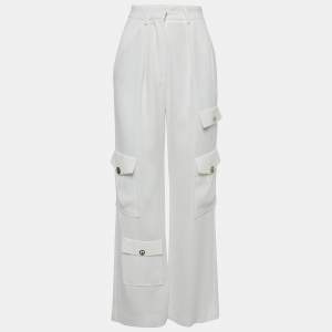 Pre Owned Elisabetta Franchi White Crepe Cargo Pants S