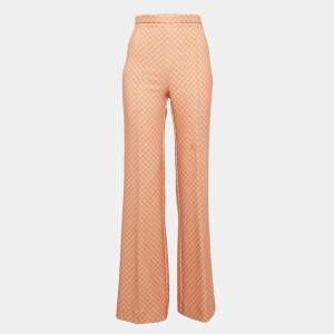 Pre Owned Elisabetta Franchi Orange Printed Crepe High Rise Trousers S