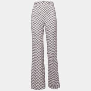 Pre Owned Elisabetta Franchi Cream Printed Crepe High Rise Trousers S