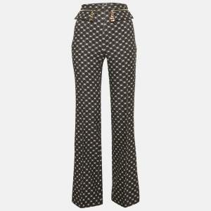 Pre Owned Elisabetta Franchi Black Logo All Over Jersey High Rise Flared Pants S