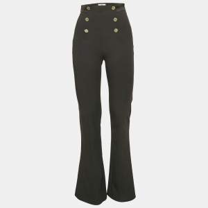 Pre Owned Elisabetta Franchi Black Satin Trim Stretch Crepe Bell Bottom Pants S