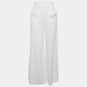 Pre Owned Elisabetta Franchi Crepe Bow Detail Flared Trousers S