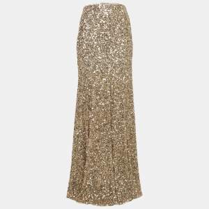 Elisabetta Franchi Gold Flared Maxi Red Carpet Skirt M