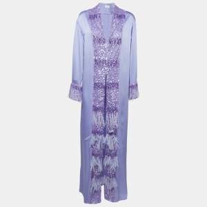 Elisabetta Franchi Purple Embellished Satin Kaftan Dress S